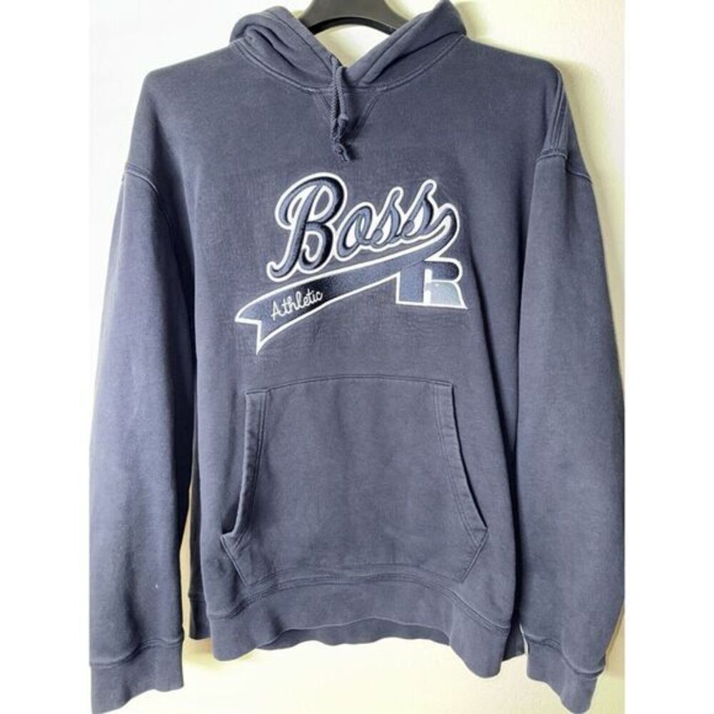 HUGO‎ BOSS X Russell Athletics Logo Hoodie Sweatshirt In Navy Blue Men's XL